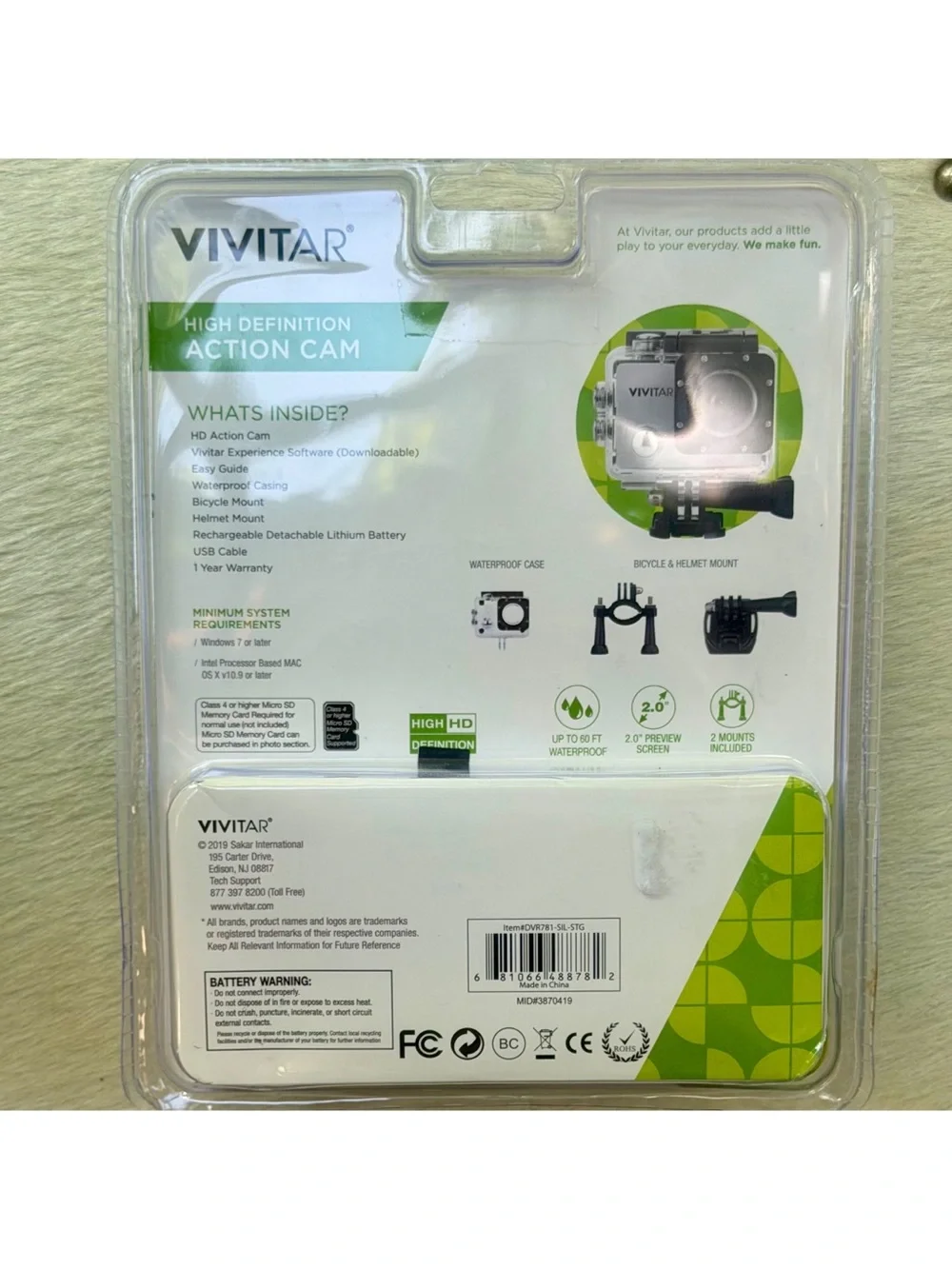 Vivitar DVR781 HD Sports Action Camera Waterproof Bike Helmet Mounts New Sealed